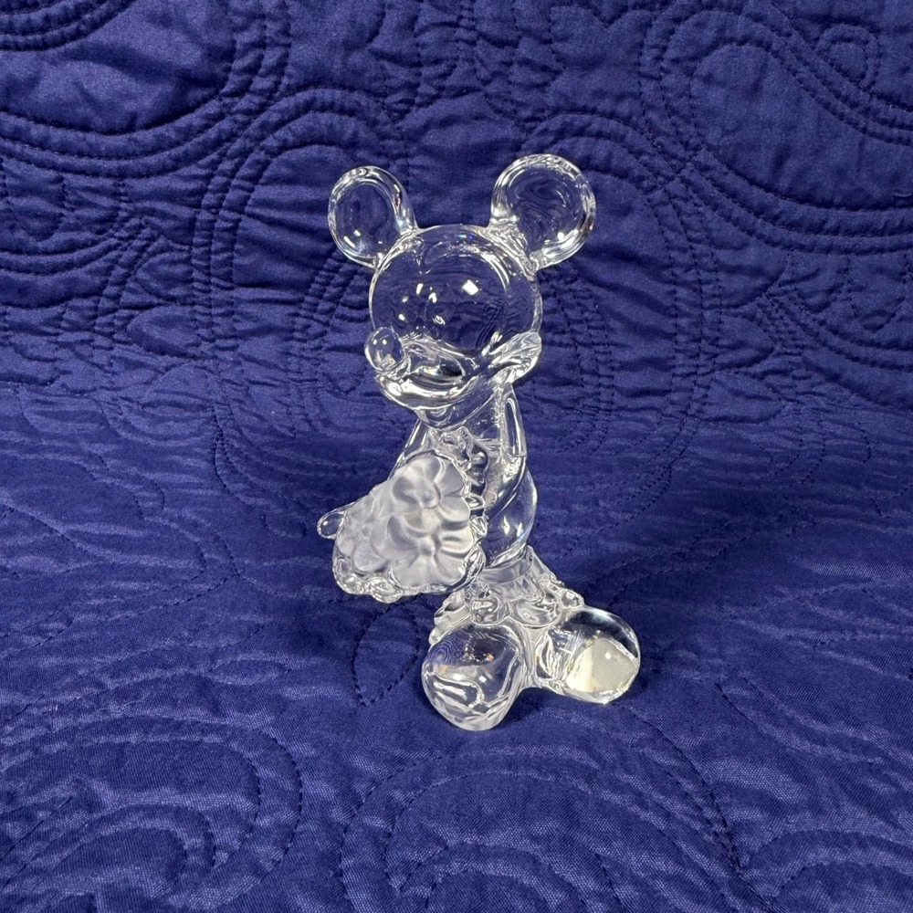 Disney Mickey Mouse Crystal Figurine Holding Flowers Frosted Accents 5.5 Inch
